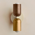 Up Down Slim Wall Sconce - Bone Canopy / Patina Brass Upper Shade