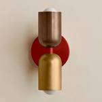 Up Down Slim Wall Sconce - Oxide Red Canopy / Patina Brass Upper Shade