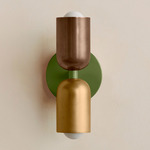 Up Down Slim Wall Sconce - Reed Green Canopy / Patina Brass Upper Shade