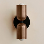 Up Down Slim Wall Sconce - Black Canopy / Patina Brass Upper Shade