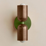 Up Down Slim Wall Sconce - Reed Green Canopy / Patina Brass Upper Shade