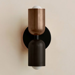 Up Down Slim Wall Sconce - Black Canopy / Patina Brass Upper Shade
