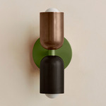 Up Down Slim Wall Sconce - Reed Green Canopy / Patina Brass Upper Shade