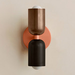 Up Down Slim Wall Sconce - Peach Canopy / Patina Brass Upper Shade
