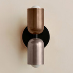 Up Down Slim Wall Sconce - Black Canopy / Patina Brass Upper Shade