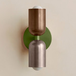 Up Down Slim Wall Sconce - Reed Green Canopy / Patina Brass Upper Shade
