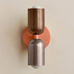 Up Down Slim Wall Sconce - Peach Canopy / Patina Brass Upper Shade