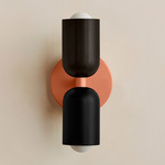 Up Down Slim Wall Sconce - Peach Canopy / Blackened Brass Upper Shade