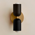 Up Down Slim Wall Sconce - Brass Canopy / Blackened Brass Upper Shade