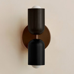 Up Down Slim Wall Sconce - Patina Brass Canopy / Blackened Brass Upper Shade