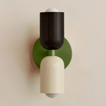 Up Down Slim Wall Sconce - Reed Green Canopy / Blackened Brass Upper Shade