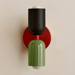 Up Down Slim Wall Sconce - Oxide Red Canopy / Blackened Brass Upper Shade