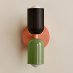 Up Down Slim Wall Sconce - Peach Canopy / Blackened Brass Upper Shade