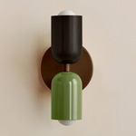 Up Down Slim Wall Sconce - Patina Brass Canopy / Blackened Brass Upper Shade