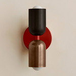 Up Down Slim Wall Sconce - Oxide Red Canopy / Blackened Brass Upper Shade