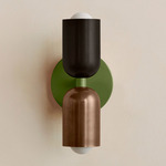 Up Down Slim Wall Sconce - Reed Green Canopy / Blackened Brass Upper Shade