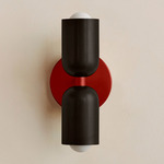 Up Down Slim Wall Sconce - Oxide Red Canopy / Blackened Brass Upper Shade