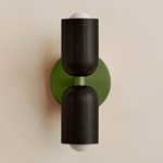 Up Down Slim Wall Sconce - Reed Green Canopy / Blackened Brass Upper Shade