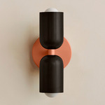Up Down Slim Wall Sconce - Peach Canopy / Blackened Brass Upper Shade
