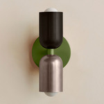 Up Down Slim Wall Sconce - Reed Green Canopy / Blackened Brass Upper Shade