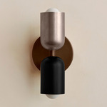 Up Down Slim Wall Sconce - Patina Brass Canopy / Pewter Upper Shade