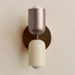 Up Down Slim Wall Sconce - Patina Brass Canopy / Pewter Upper Shade
