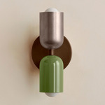 Up Down Slim Wall Sconce - Patina Brass Canopy / Pewter Upper Shade