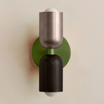 Up Down Slim Wall Sconce - Reed Green Canopy / Pewter Upper Shade