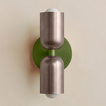 Up Down Slim Wall Sconce - Reed Green Canopy / Pewter Upper Shade