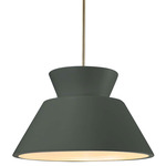 Radiance Trapezoid Large Stem Hung Pendant - Antique Brass / Pewter Green