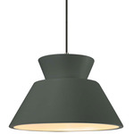 Radiance Trapezoid Large Cord Hung Pendant - Polished Chrome / Pewter Green
