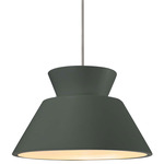 Radiance Trapezoid Large Stem Hung Pendant - Polished Chrome / Pewter Green