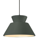 Radiance Trapezoid Large Cord Hung Pendant - Matte Black / Pewter Green