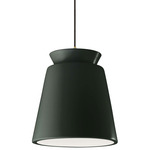 Radiance Trapezoid Tall Black Cord Pendant - Antique Brass / Pewter Green