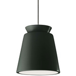 Radiance Trapezoid Tall Black Cord Pendant - Polished Chrome / Pewter Green