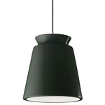 Radiance Trapezoid Tall Black Cord Pendant - Brushed Nickel / Pewter Green