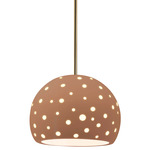 Perforated Globe Stem Hung Pendant - Antique Brass / Adobe