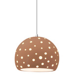 Perforated Globe White Cord Pendant - Polished Chrome / Adobe
