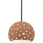 Perforated Globe Stem Hung Pendant - Dark Bronze / Adobe
