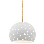 Perforated Globe Beige Twist Cord Pendant - Antique Brass / Bisque