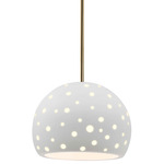 Perforated Globe Stem Hung Pendant - Antique Brass / Bisque