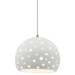 Perforated Globe White Cord Pendant - Antique Brass / Bisque