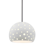 Perforated Globe Stem Hung Pendant - Polished Chrome / Bisque