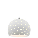 Perforated Globe White Cord Pendant - Polished Chrome / Bisque