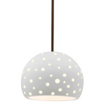 Perforated Globe Stem Hung Pendant - Dark Bronze / Bisque