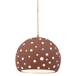 Perforated Globe Beige Twist Cord Pendant - Antique Brass / Canyon Clay