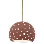 Perforated Globe Stem Hung Pendant - Antique Brass / Canyon Clay