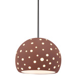 Perforated Globe Stem Hung Pendant - Polished Chrome / Canyon Clay