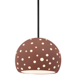 Perforated Globe Stem Hung Pendant - Matte Black / Canyon Clay