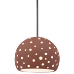 Perforated Globe Stem Hung Pendant - Brushed Nickel / Canyon Clay